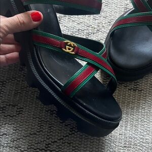 Gucci Black and Red Strappy Sandals